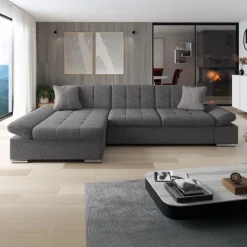 Divano con angolo a sinistra 4 posti 278x161cm grigio Artemio