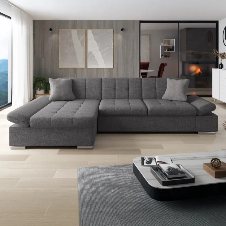 Divano con angolo a sinistra 4 posti 278x161cm grigio Artemio