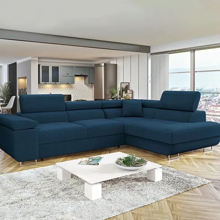 Divano letto angolare destra imbottito 274x203cm blu Bormio
