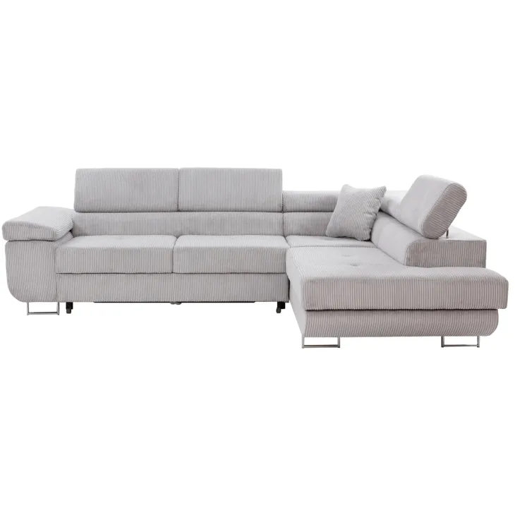 Divano letto angolare destra imbottito 274x203cm velluto a coste grigio Bormio