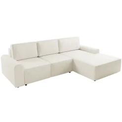 Divano letto angolare destra 3 posti 258x168 cm con contenitore a trama sottile beige Olivon