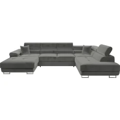 Divano letto angolare destra 5 posti 346x203cm con box contenitore velluto grigio Moirea