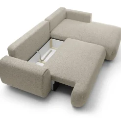 Divano letto angolare destra 3 posti 270x167cm tessuto beige Cloudify