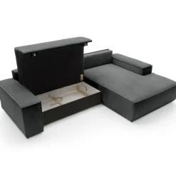 Divano letto angolare destra 3 posti 267x167cm velluto a coste antracite Relaxion