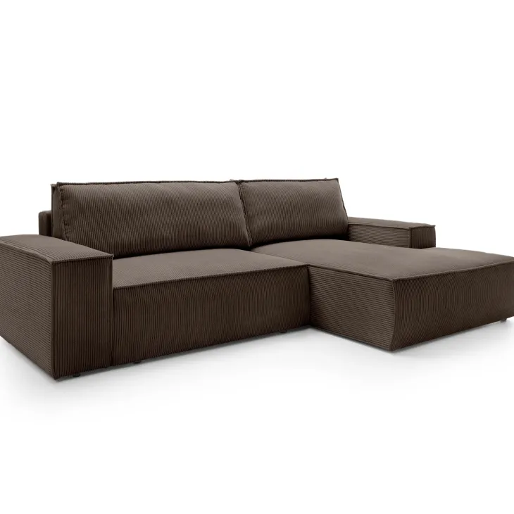 Divano letto angolare destra 3 posti 267x167cm velluto a coste marrone Relaxion
