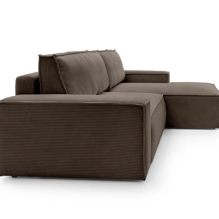 Divano letto angolare destra 3 posti 267x167cm velluto a coste marrone Relaxion
