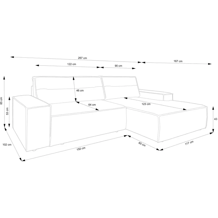 Divano letto angolare destra 3 posti 267x167cm velluto a coste rosa Relaxion