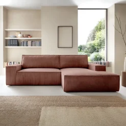 Divano letto angolare destra 3 posti 267x167cm velluto a coste rosa Relaxion