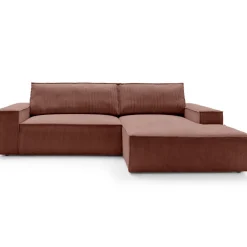 Divano letto angolare destra 3 posti 267x167cm velluto a coste rosa Relaxion