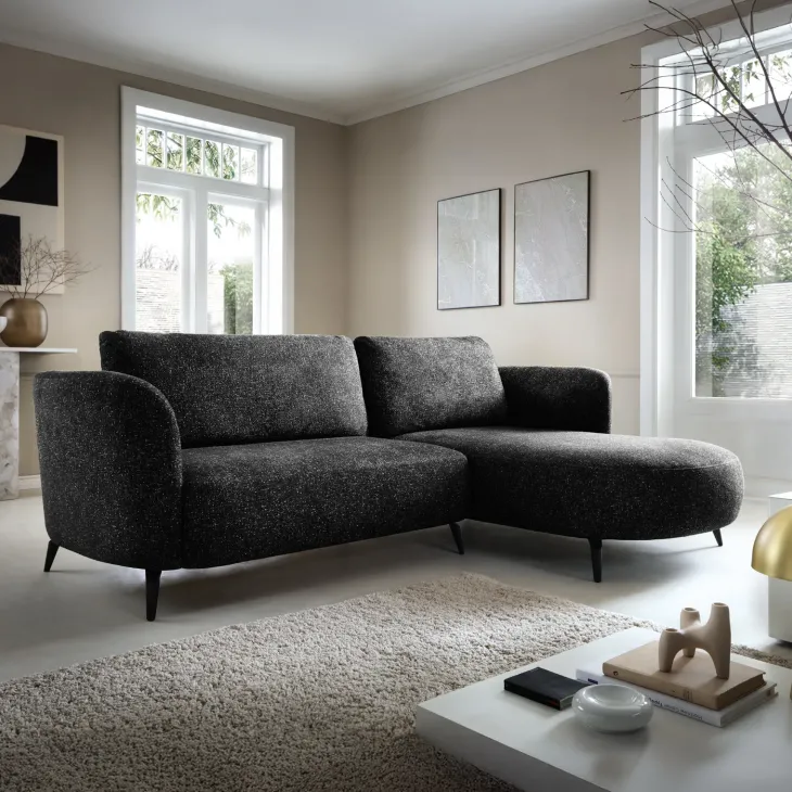 Divano letto angolare destra 3 posti 260x180cm tessuto bouclè antracite Repose