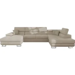 Divano letto angolare destra 5 posti 345x202cm tessuto beige Sloffy
