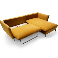 Divano letto angolare destro 3 posti 258x167cm tessuto giallo senape Lushify