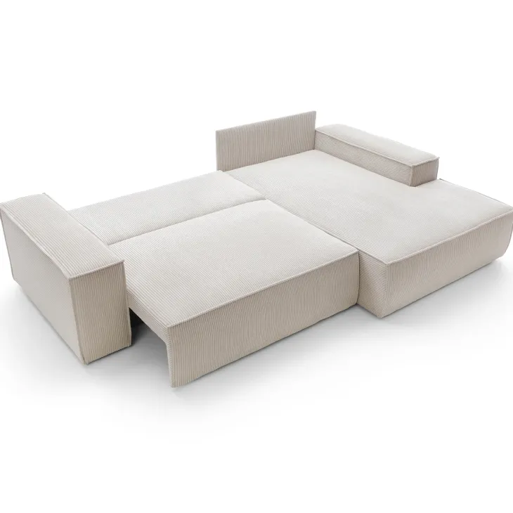 Divano letto angolare destro 3 posti 267x167cm velluto a coste beige Relaxion