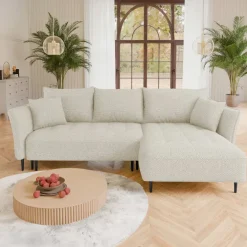 Divano letto angolare destro 3 posti 276x158cm tessuto beige Angle