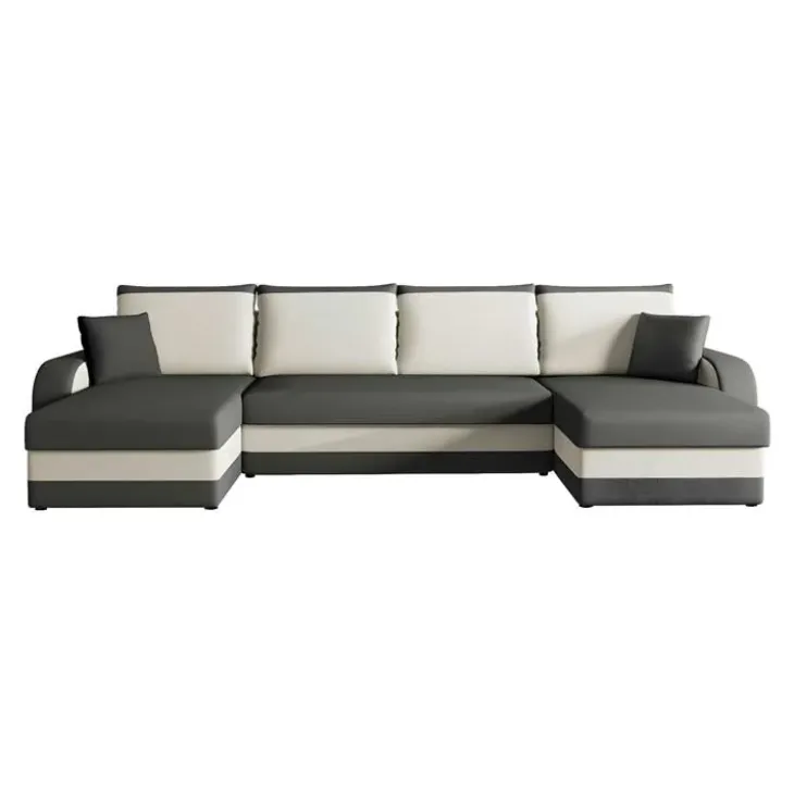 Divano letto angolare 5 posti 304cm contenitore grigio écru Assunta