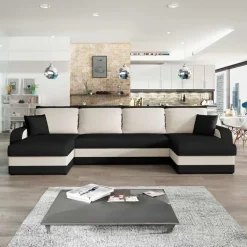 Divano letto angolare 5 posti 304cm contenitore nero ecru Assunta