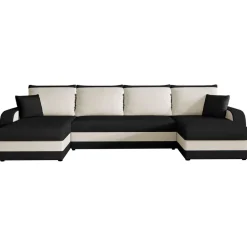 Divano letto angolare 5 posti 304cm contenitore nero ecru Assunta