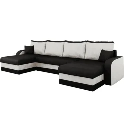 Divano letto angolare 5 posti 304cm contenitore nero ecru Assunta