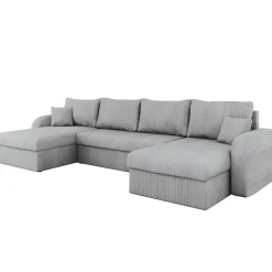 Divano letto angolare 5 posti 304cm con contenitore velluto a coste grigio Assunta