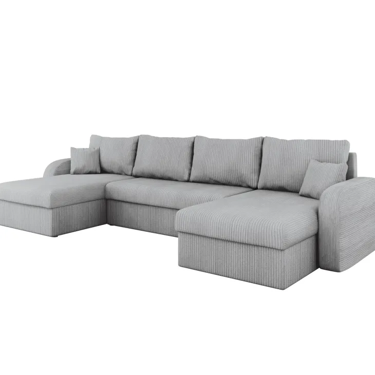 Divano letto angolare 5 posti 304cm con contenitore velluto a coste grigio Assunta