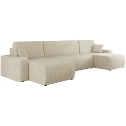 Divano letto angolare 5 posti 312x145cm con contenitore a coste beige Slurp
