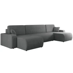 Divano letto angolare 5 posti 312x145cm con contenitore a coste antracite Slurp