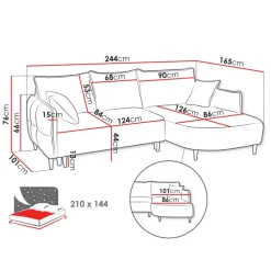 Divano letto angolare 3 posti 244x165cm tessuto beige Lollypop