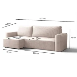 Divano letto angolare reversibile 243x142cm velluto a coste blu Ofelia