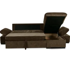 Divano letto angolare reversibile 260x148cm con vano contenitore tessuto marrone Arturo