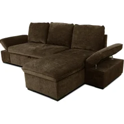 Divano letto angolare reversibile 260x148cm con vano contenitore tessuto marrone Arturo