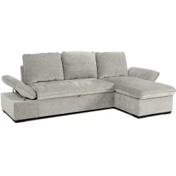 Divano letto angolare reversibile 260x148cm con vano contenitore tessuto grigio Arturo