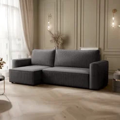 Divano letto angolare reversibile 243x142cm velluto a coste antracite Ofelia