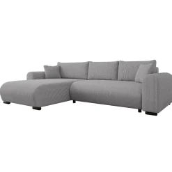 Divano letto angolare reversibile 4 posti 285x188cm con contenitore tessuto velluto a coste grigio Soft