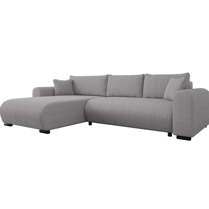 Divano letto angolare reversibile 4 posti 285x188cm con contenitore tessuto velluto a coste grigio Soft