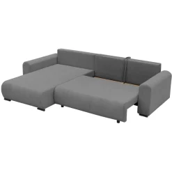 Divano letto angolare reversibile 4 posti 285x188cm con contenitore tessuto velluto a coste grigio Soft