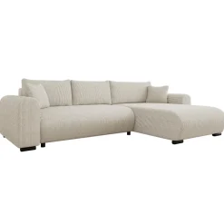 Divano letto angolare reversibile 4 posti 285x188cm con contenitore tessuto velluto a coste beige Soft