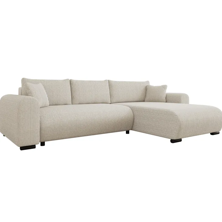 Divano letto angolare reversibile 4 posti 285x188cm con contenitore tessuto velluto a coste beige Soft