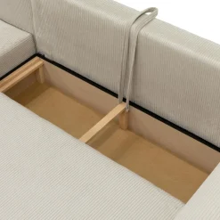 Divano letto angolare reversibile 4 posti 285x188cm con contenitore tessuto velluto a coste beige Soft