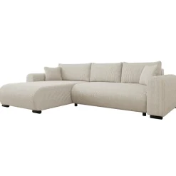 Divano letto angolare reversibile 4 posti 285x188cm con contenitore tessuto velluto a coste beige Soft