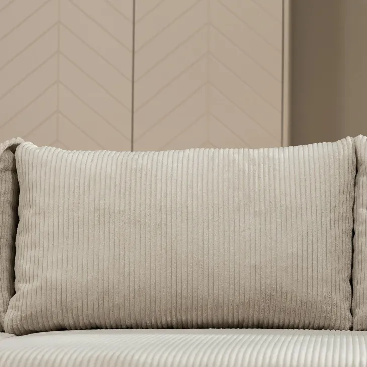 Divano letto angolare reversibile 4 posti 285x188cm con contenitore tessuto velluto a coste beige Soft