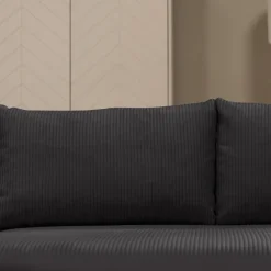 Divano letto angolare reversibile 4 posti 285x188cm con contenitore tessuto velluto a coste nero Soft