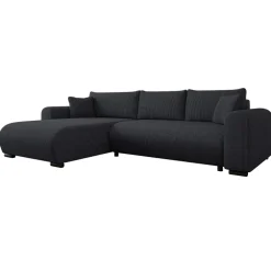Divano letto angolare reversibile 4 posti 285x188cm con contenitore tessuto velluto a coste nero Soft