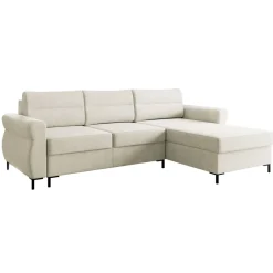 Divano letto angolare reversibile 3 posti 258x170 cm con box contenitore imbottito beige chiaro nero Velissa