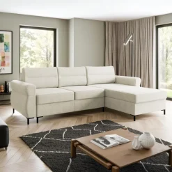 Divano letto angolare reversibile 3 posti 258x170 cm con box contenitore imbottito beige chiaro nero Velissa