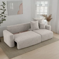 Divano letto angolare reversibile 238x142cm velluto a coste beige Scintilla