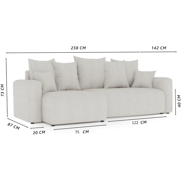 Divano letto angolare reversibile 238x142cm velluto a coste antracite Scintilla