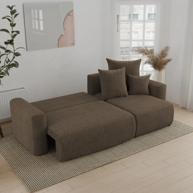 Divano letto angolare reversibile 238x142cm velluto a coste marrone Scintilla
