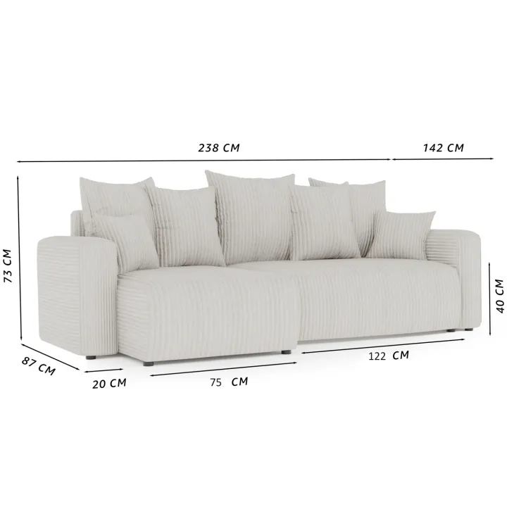 Divano letto angolare reversibile 238x142cm velluto a coste marrone Scintilla
