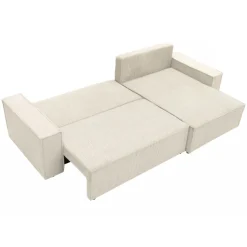 Divano letto angolare reversibile 4 posti 272x145cm con box contenitore velluto a coste beige Ploffy