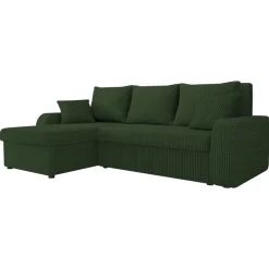 Divano letto angolare reversibile 3 posti 238x147cm con contenitore a coste verde Flow
